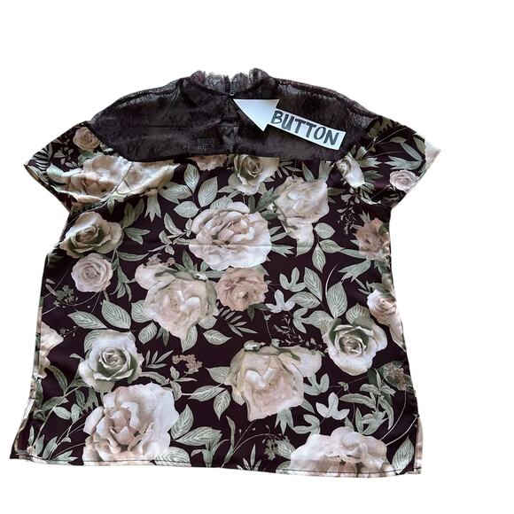 Womens Top Medium Sheer Floral Lace Burgundy Spring Summer Boho Whimsical - Picture 4 of 7